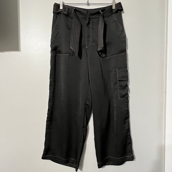 DKNY Pants - DKNY Black Wide Leg Cargo Pants Womens Size 10 Utility Pockets Belt